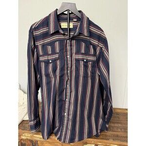 Bit & Bridle Size XL Mens Vintage Western Shirt Long Sleeve Pearl Snap Blue